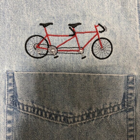 Vintage Button Up Denim Shirt with Bicycle Embroidery 90s Light Wash Jean Shirt - Picture 5 of 13